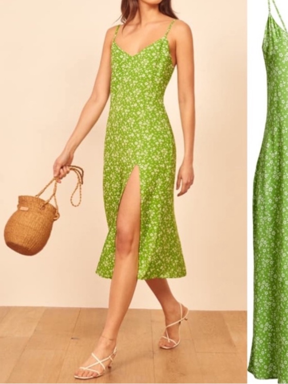 Reformation green floral slip maxi dress size 2